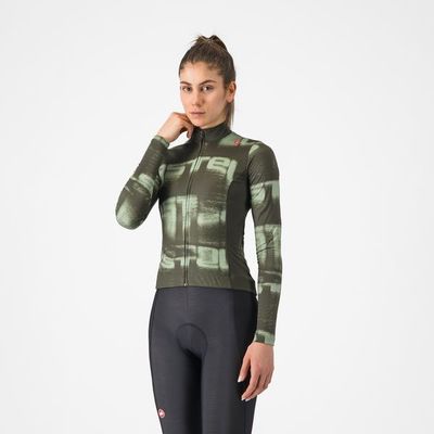 dámský cyklistický dres Castelli Blur Thermal, deep green/green pepper