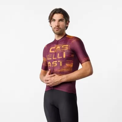 pánský cyklistický dres Castelli Stratus Logo, deep bordeaux/winter sky